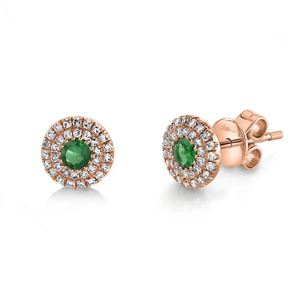 14K White Gold Diamond   Green Garnet Earrings