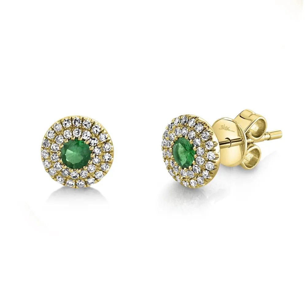14K White Gold Diamond   Green Garnet Earrings