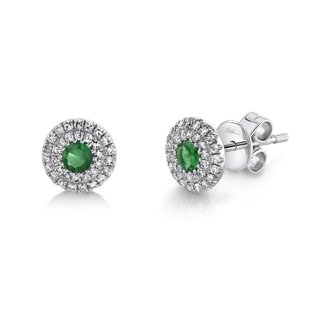 14K White Gold Diamond   Green Garnet Earrings