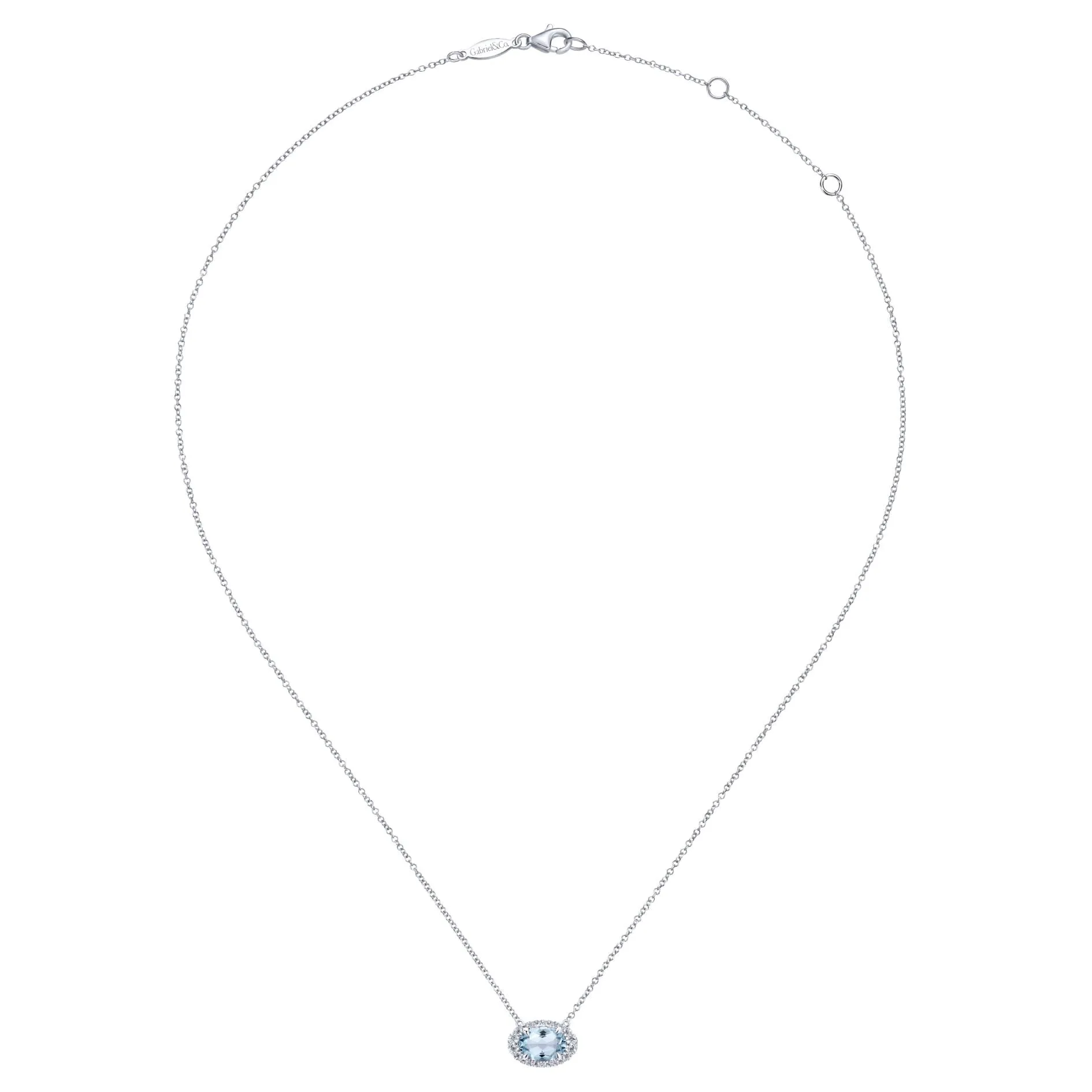 14K White Gold Diamond Oval Halo   Oval Aquamarine Necklace