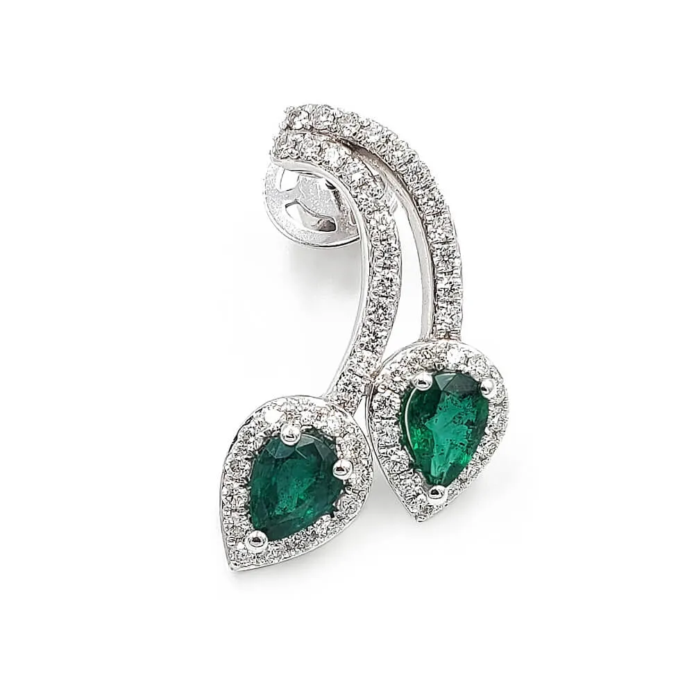 14K White Gold Emerald and Diamond Earrings