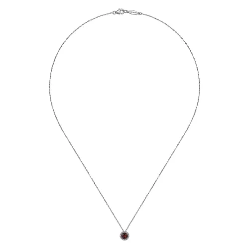 14K White Gold Garnet and Diamond Halo Pendant Necklace