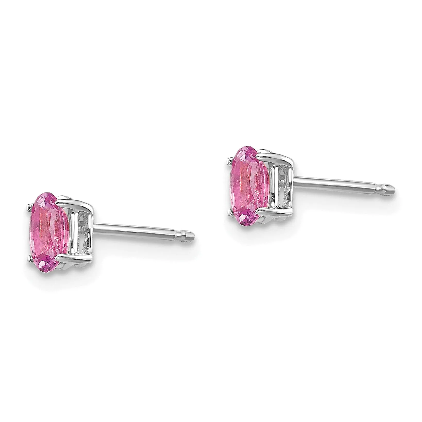 14k White Gold Oval Pink Sapphire Earrings