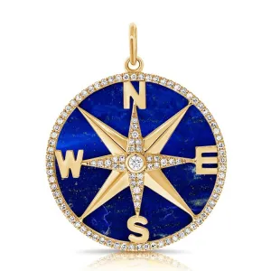 14K Yellow Gold Diamond   Lapis Compass Pendant