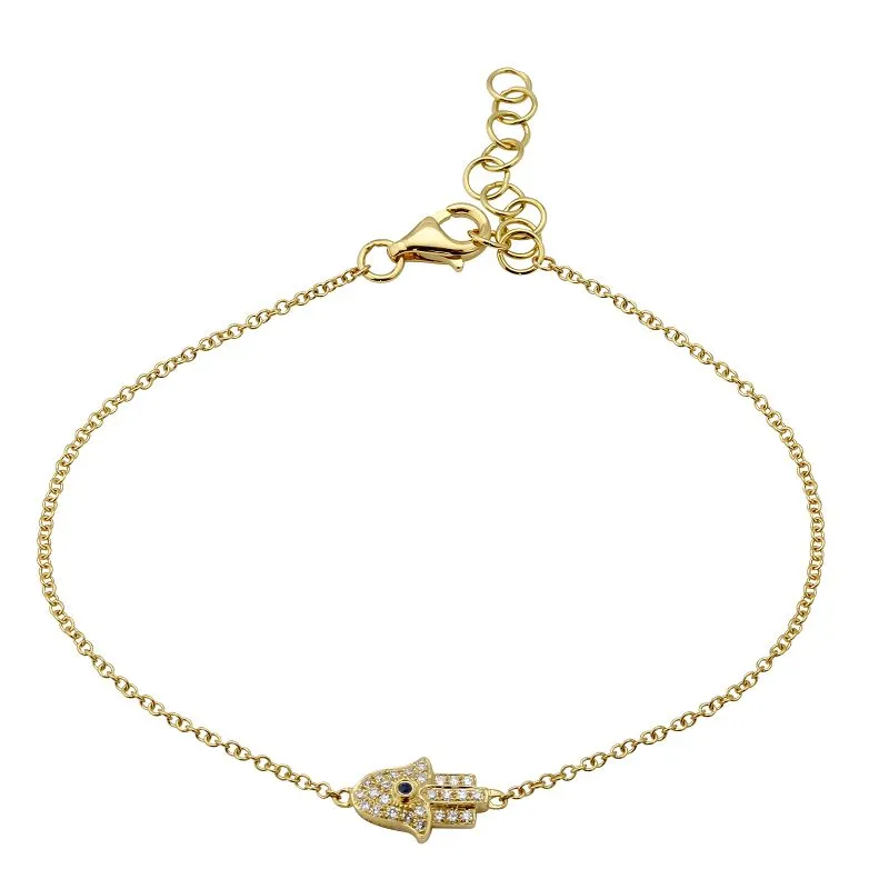 14k Yellow Gold Diamond Sapphire Hand of God Bracelet
