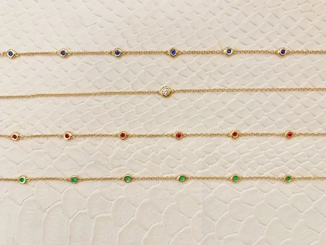14k Yellow Gold Sapphire Gemstone Diamond by the Yard Bracelet