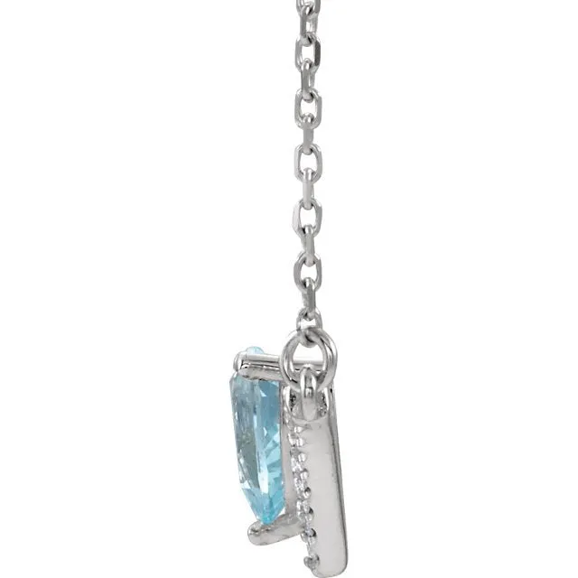 14KT GOLD 0.35 CT AQUAMARINE & .08 CTW DIAMOND "V" BAR NECKLACE