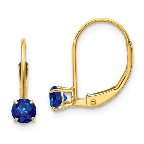 14KT GOLD 3/4 CTW ROUND BLUE SAPPHIRE LEVERBACK EARRINGS