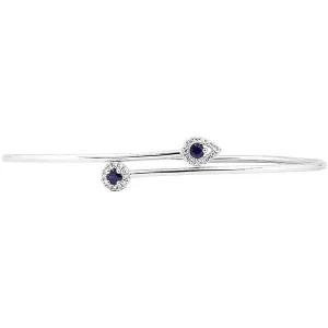 14Kt White Gold Diamond Halo Two Sapphire Dainty Bypass Bracelet