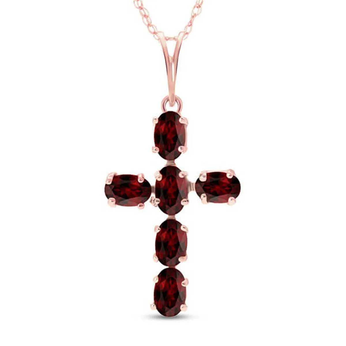 1.5 Carat 14K Solid Rose Gold Cross Necklace Natural Garnet