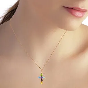 1.5 Carat 14K Solid Rose Gold Cross Necklace Natural Multicolor Gems