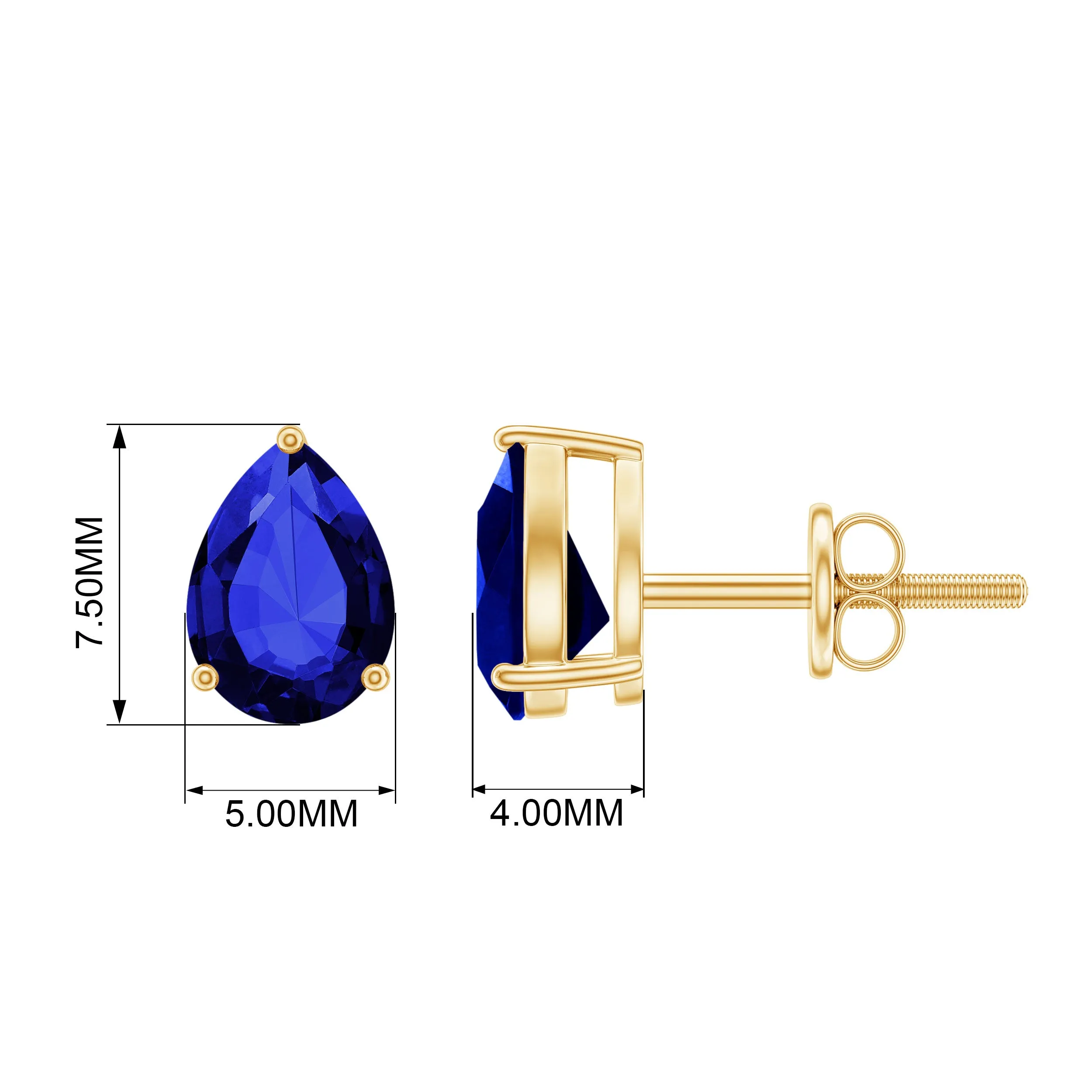 1.5 CT Pear Cut Created Blue Sapphire Solitaire Stud Earrings