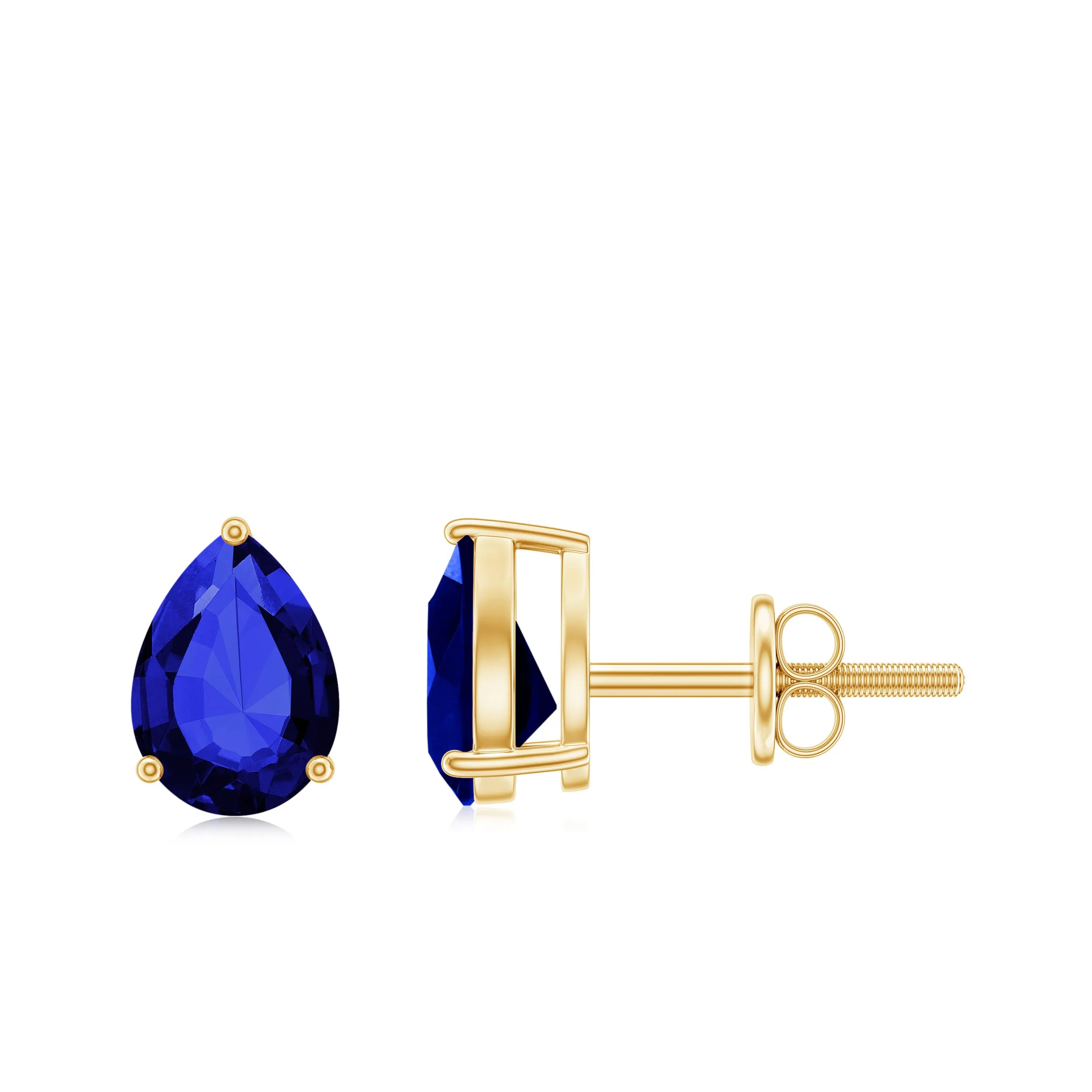 1.5 CT Pear Cut Created Blue Sapphire Solitaire Stud Earrings