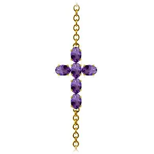 1.7 Carat 14K Solid Yellow Gold Cross Bracelet Natural Amethyst