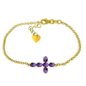 1.7 Carat 14K Solid Yellow Gold Cross Bracelet Natural Amethyst