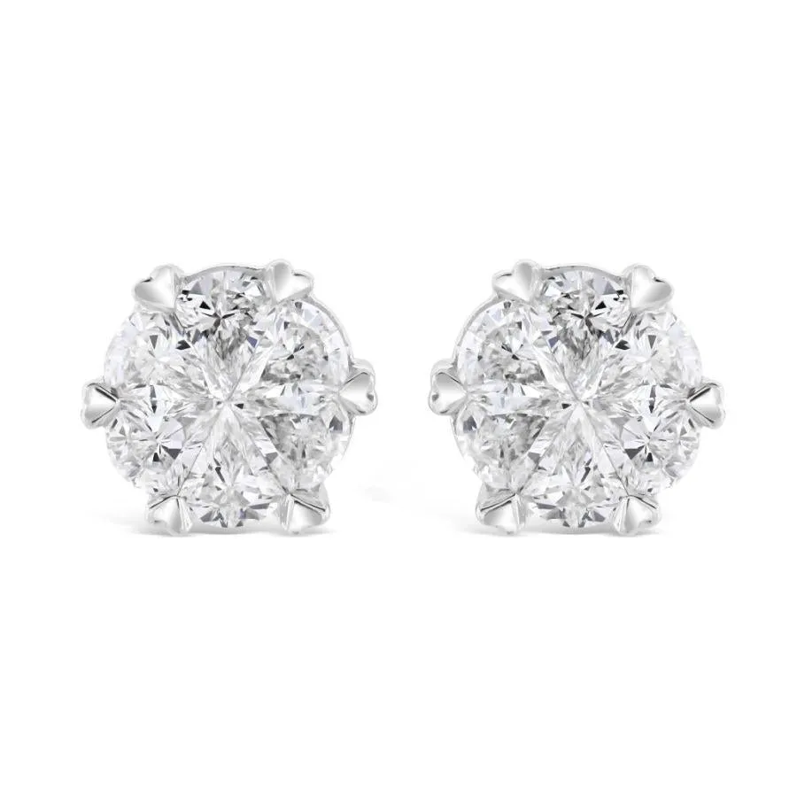 18ct White Gold Triangular Cut Diamond Cluster Stud Earrings