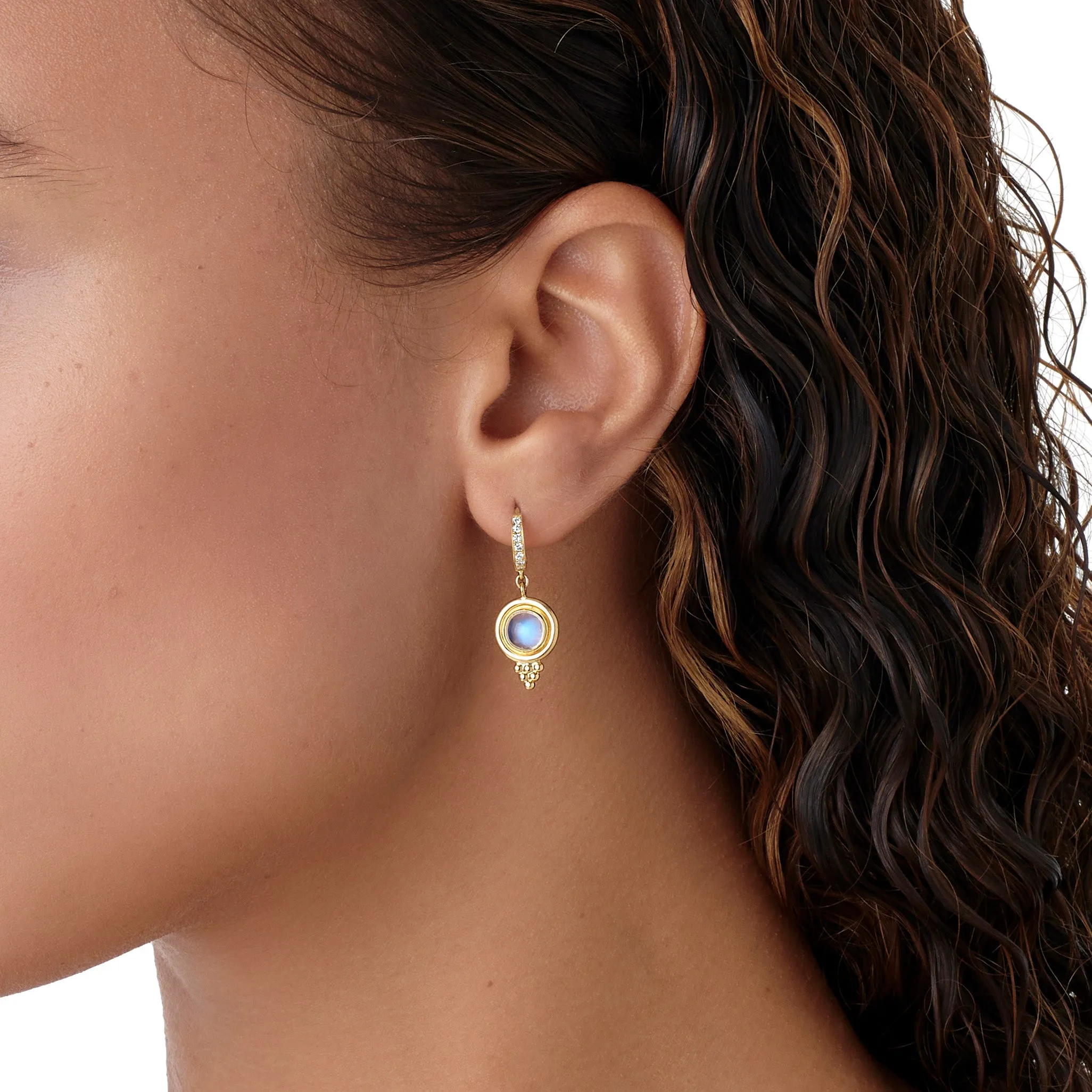 18K Blue Moonstone Temple Earrings