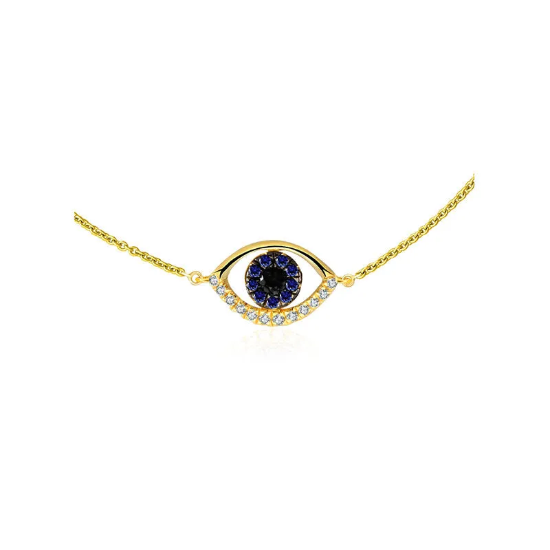18k Gold Evil Eye Sapphire and Diamond Bracelet