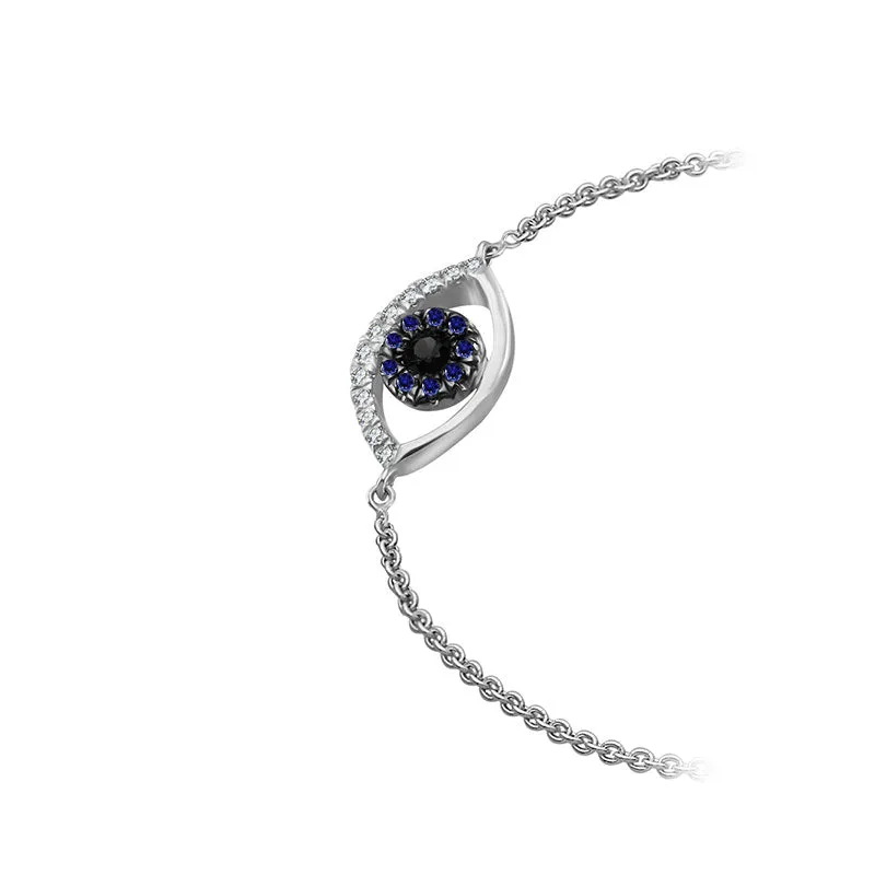 18k Gold Evil Eye Sapphire and Diamond Bracelet
