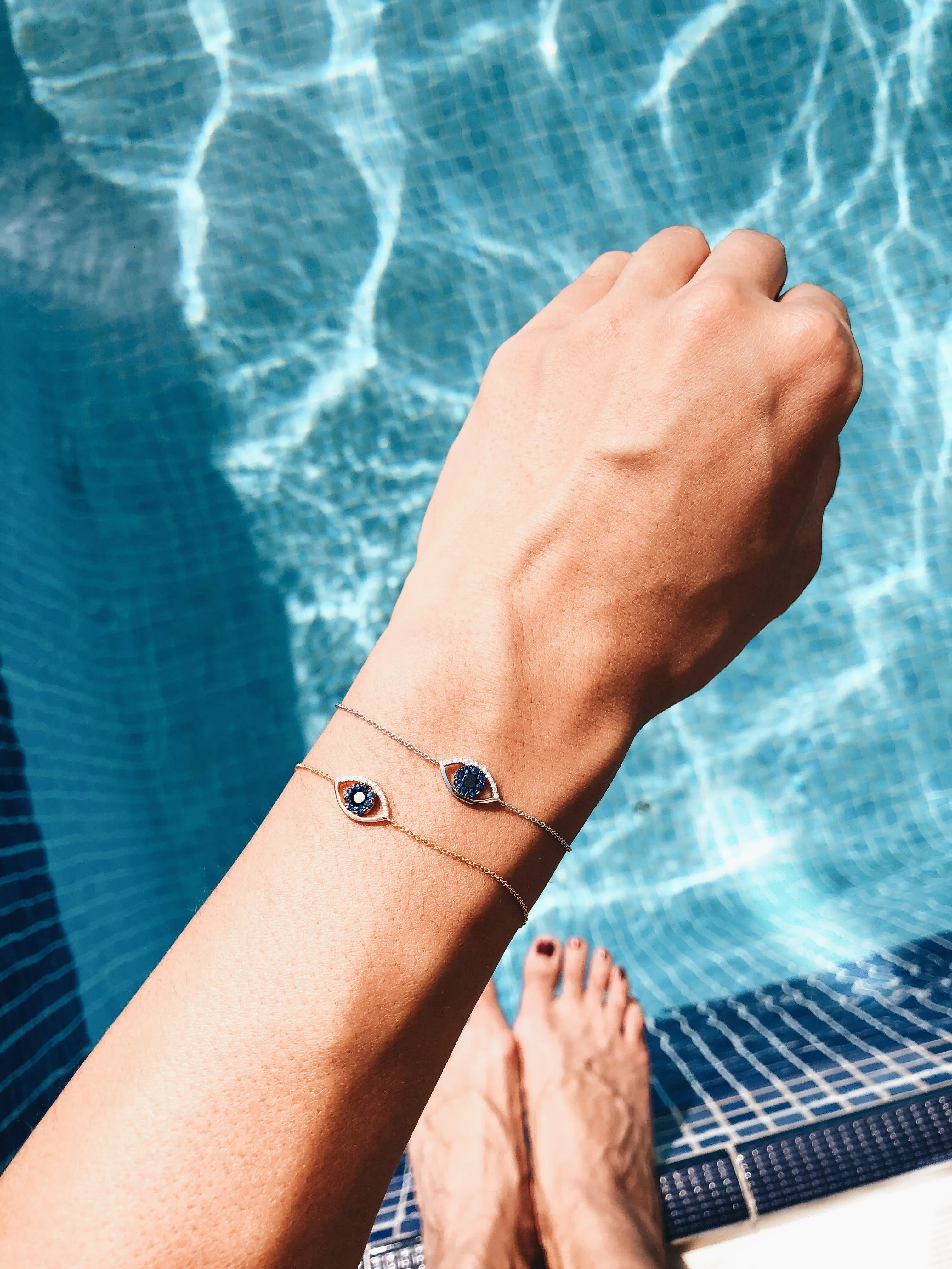 18k Gold Evil Eye Sapphire and Diamond Bracelet