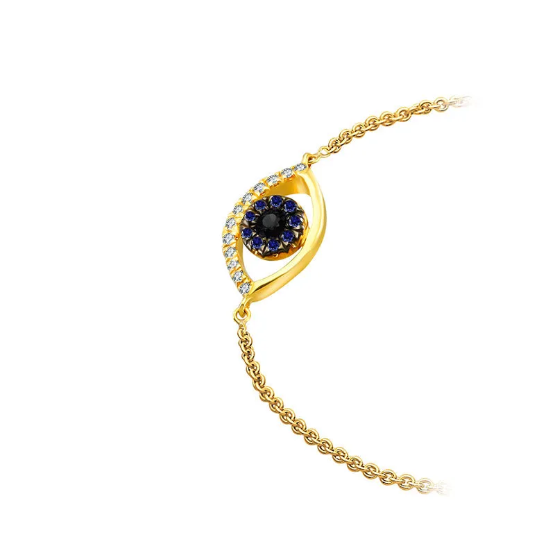 18k Gold Evil Eye Sapphire and Diamond Bracelet