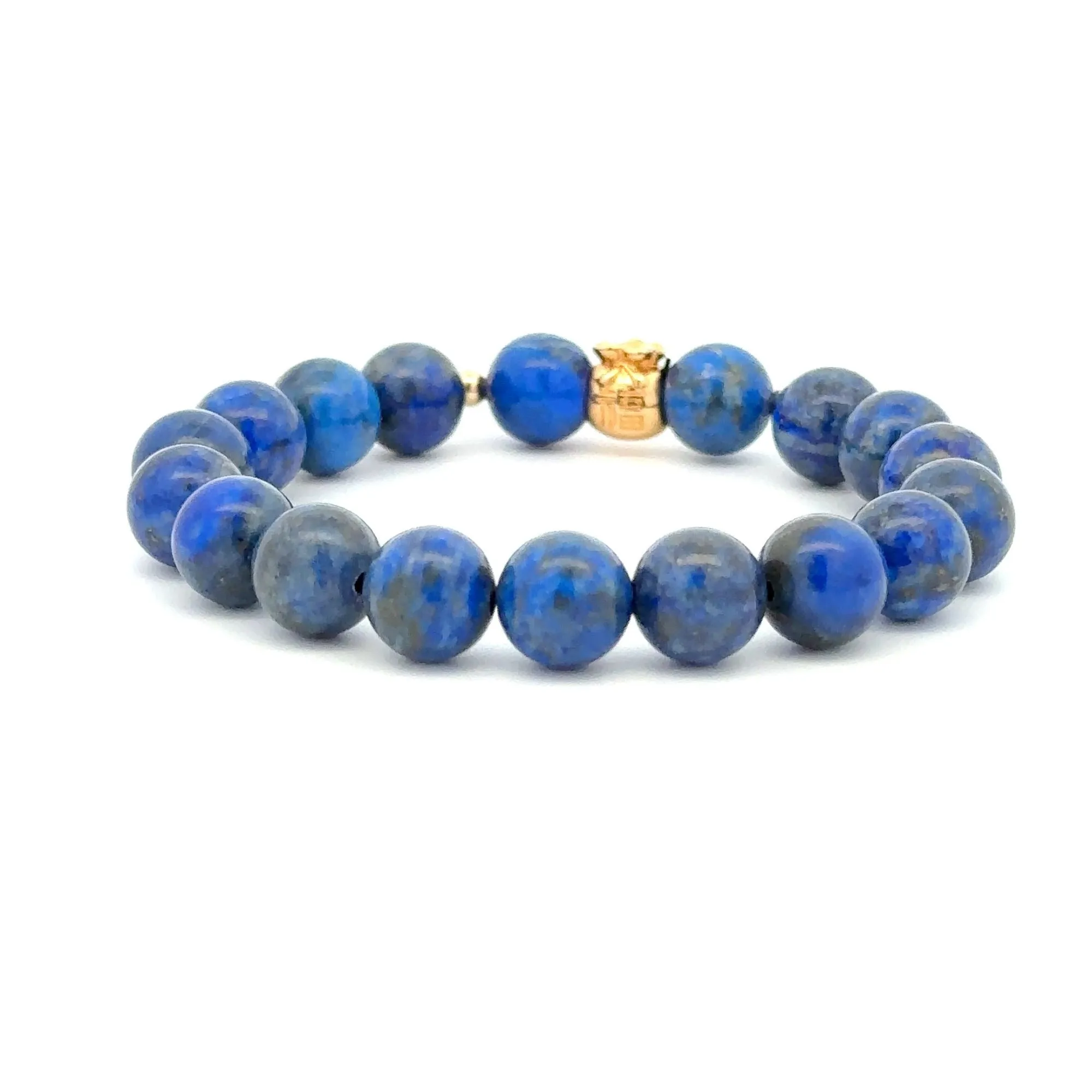 18K Gold Money Bag Lucky Charm Beads Bracelet Gemstones Lapis Lazuli 8mm
