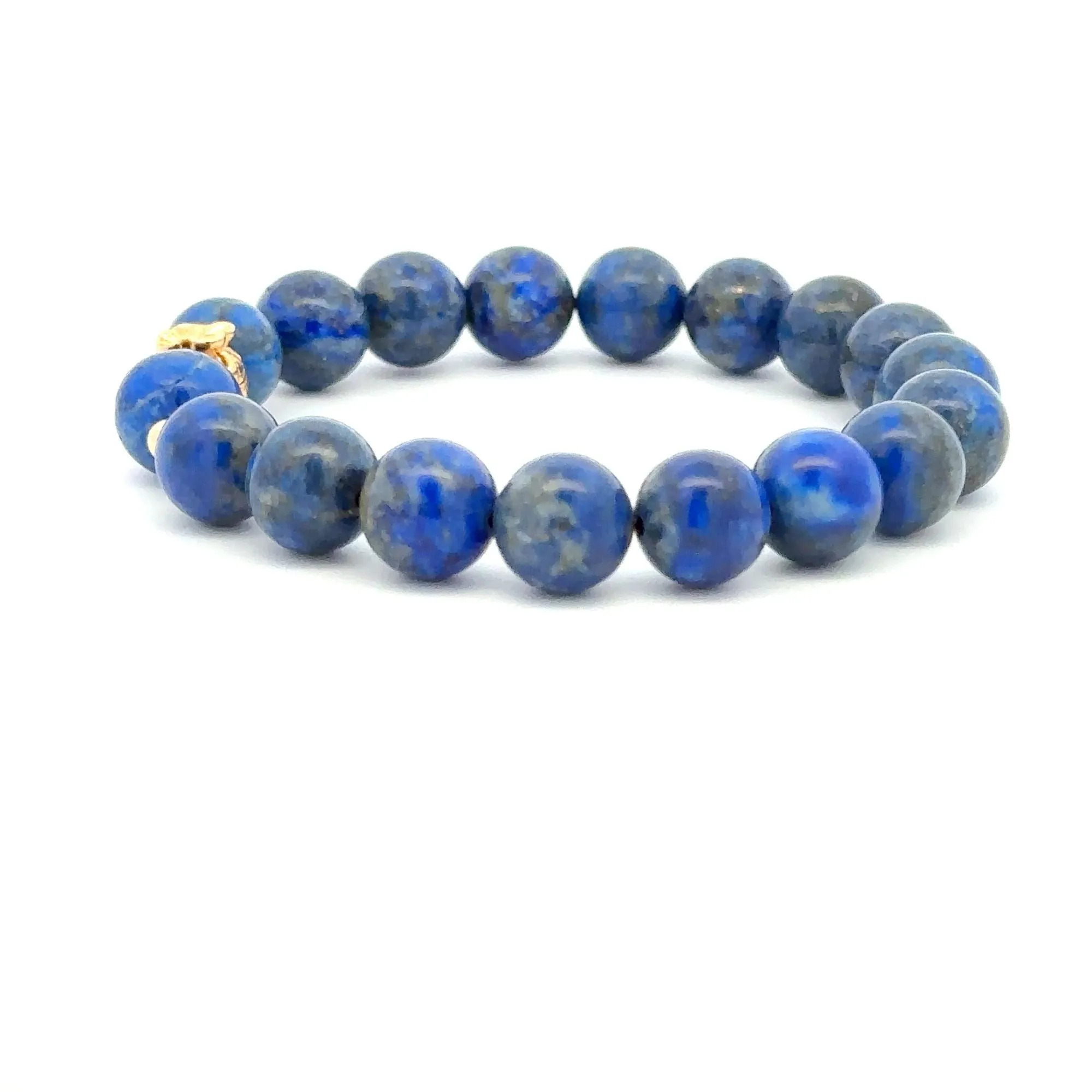 18K Gold Money Bag Lucky Charm Beads Bracelet Gemstones Lapis Lazuli 8mm