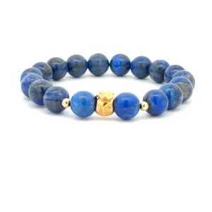 18K Gold Money Bag Lucky Charm Beads Bracelet Gemstones Lapis Lazuli 8mm