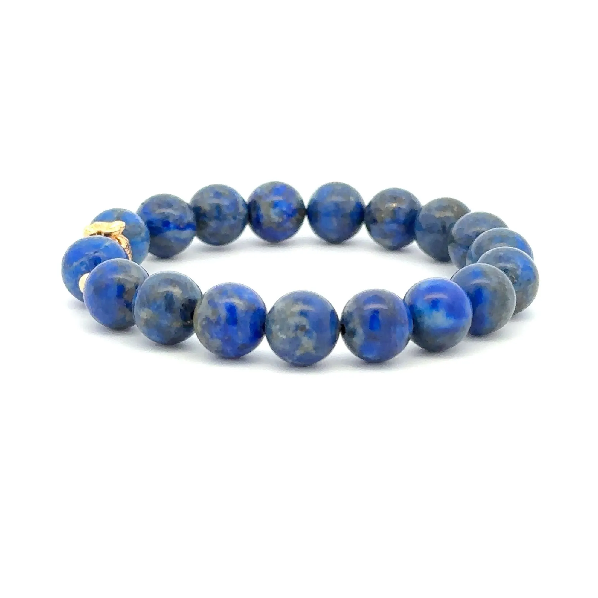 18K Gold Money Bag Lucky Charm Beads Bracelet Gemstones Lapis Lazuli 8mm