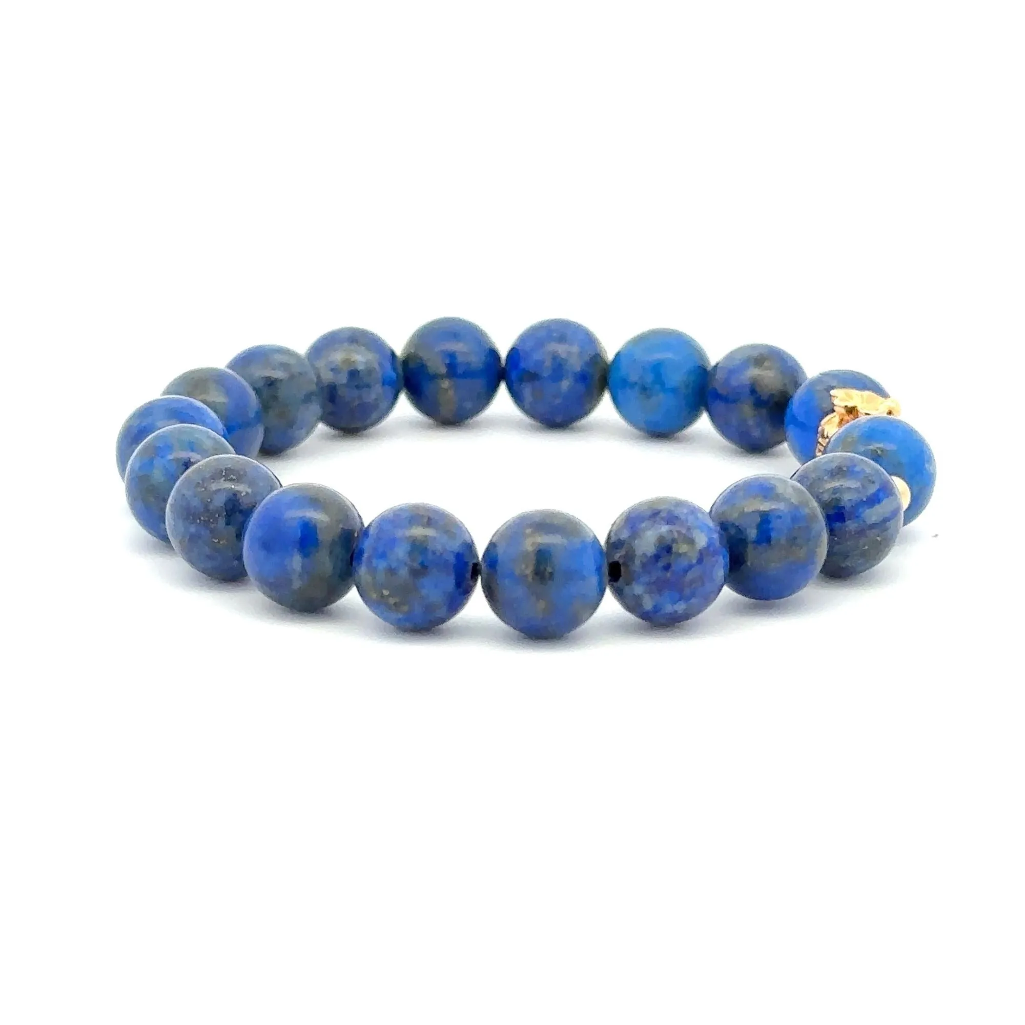 18K Gold Money Bag Lucky Charm Beads Bracelet Gemstones Lapis Lazuli 8mm