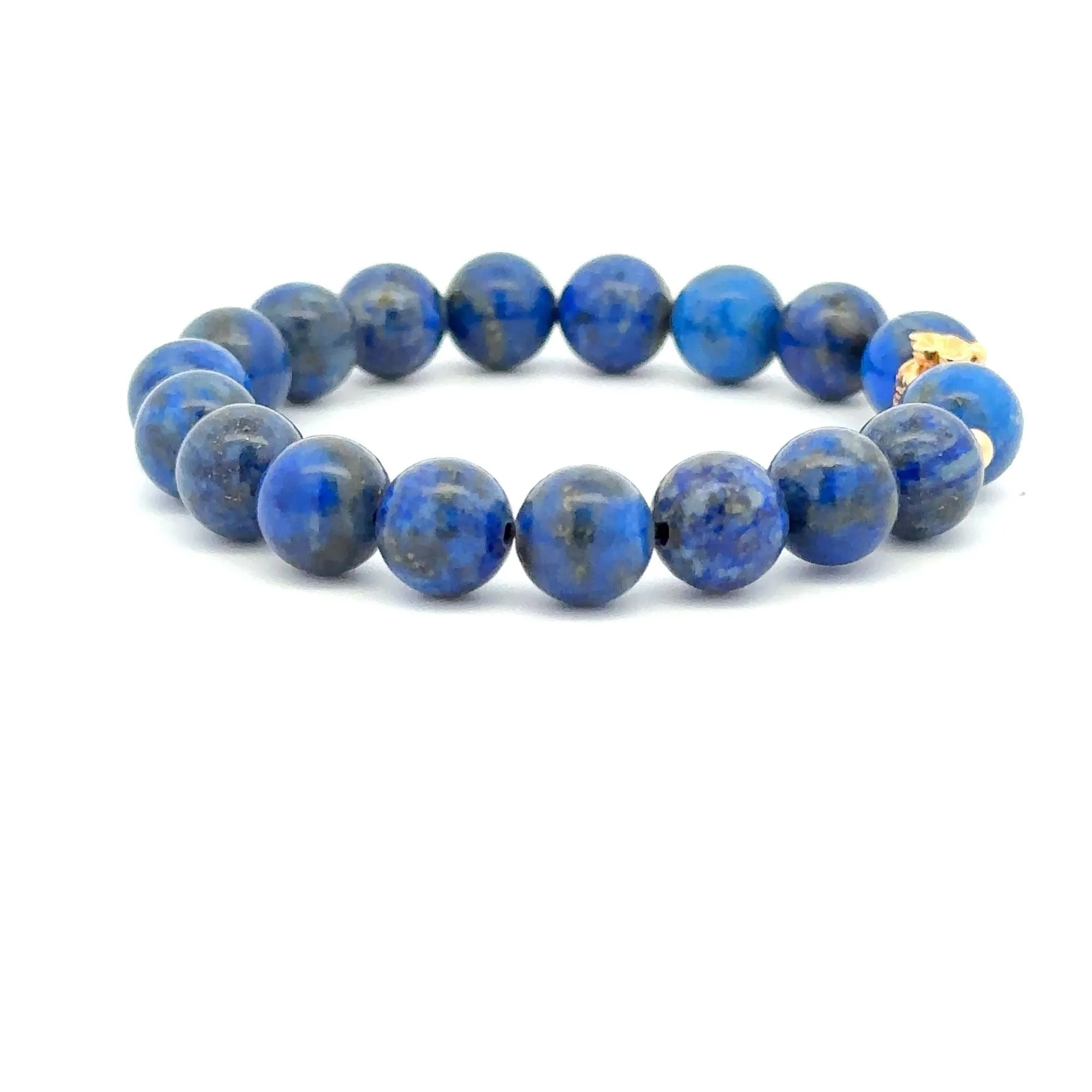 18K Gold Money Bag Lucky Charm Beads Bracelet Gemstones Lapis Lazuli 8mm