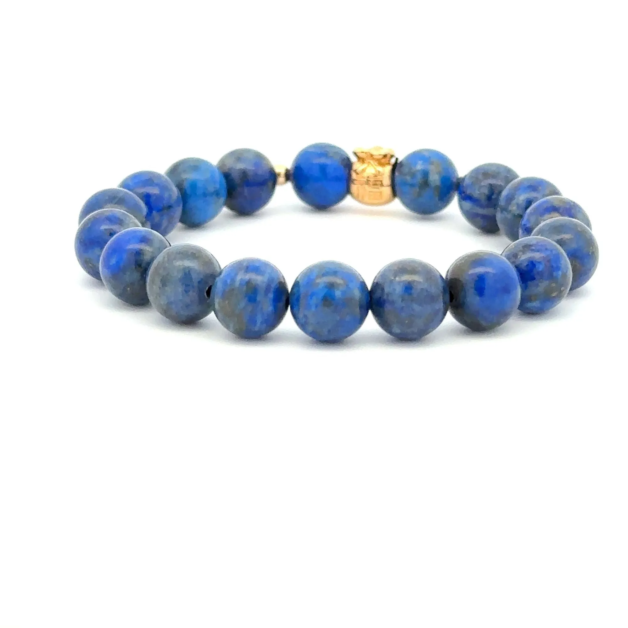 18K Gold Money Bag Lucky Charm Beads Bracelet Gemstones Lapis Lazuli 8mm