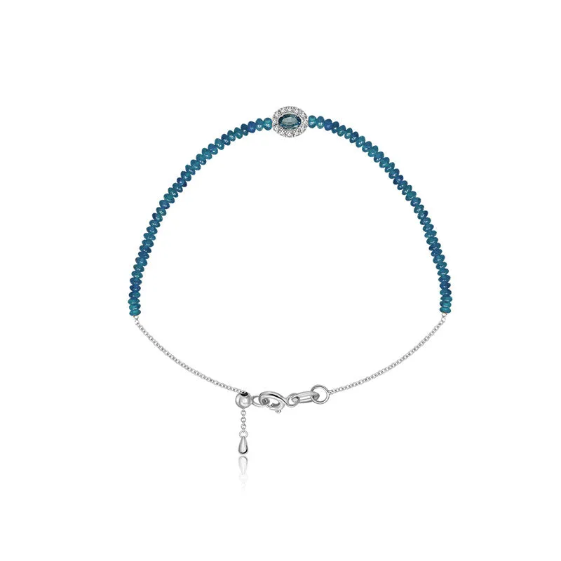 18k Gold Sapphire Beaded Diamond Bracelet