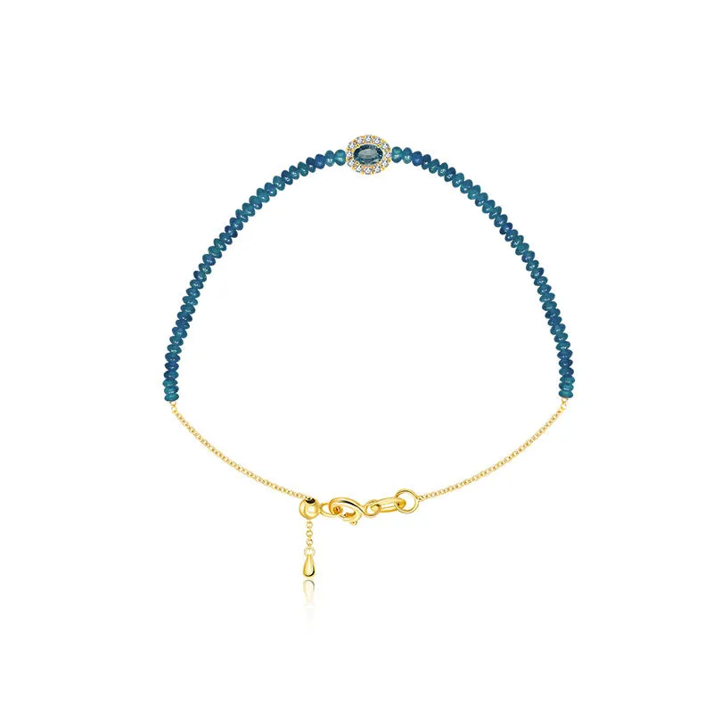 18k Gold Sapphire Beaded Diamond Bracelet