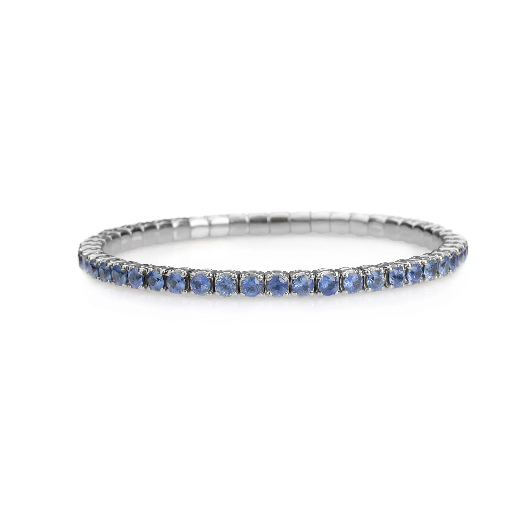 18K Gold Stretch Sky Blue Sapphire Tennis Bracelet, 8.55-18 Carats