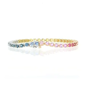 18k White, Yellow and Rose Gold Rainbow Sapphire Tennis Bracelet