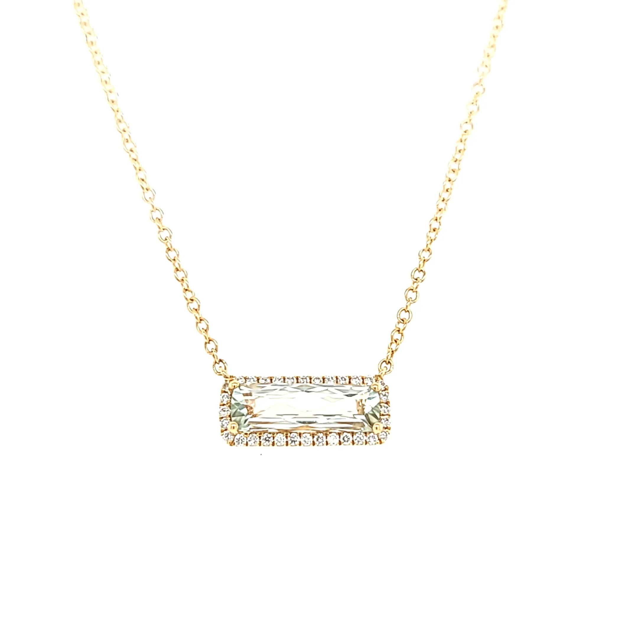 18k Yellow Gold Horizontal Green Amethyst Necklace (I6738)