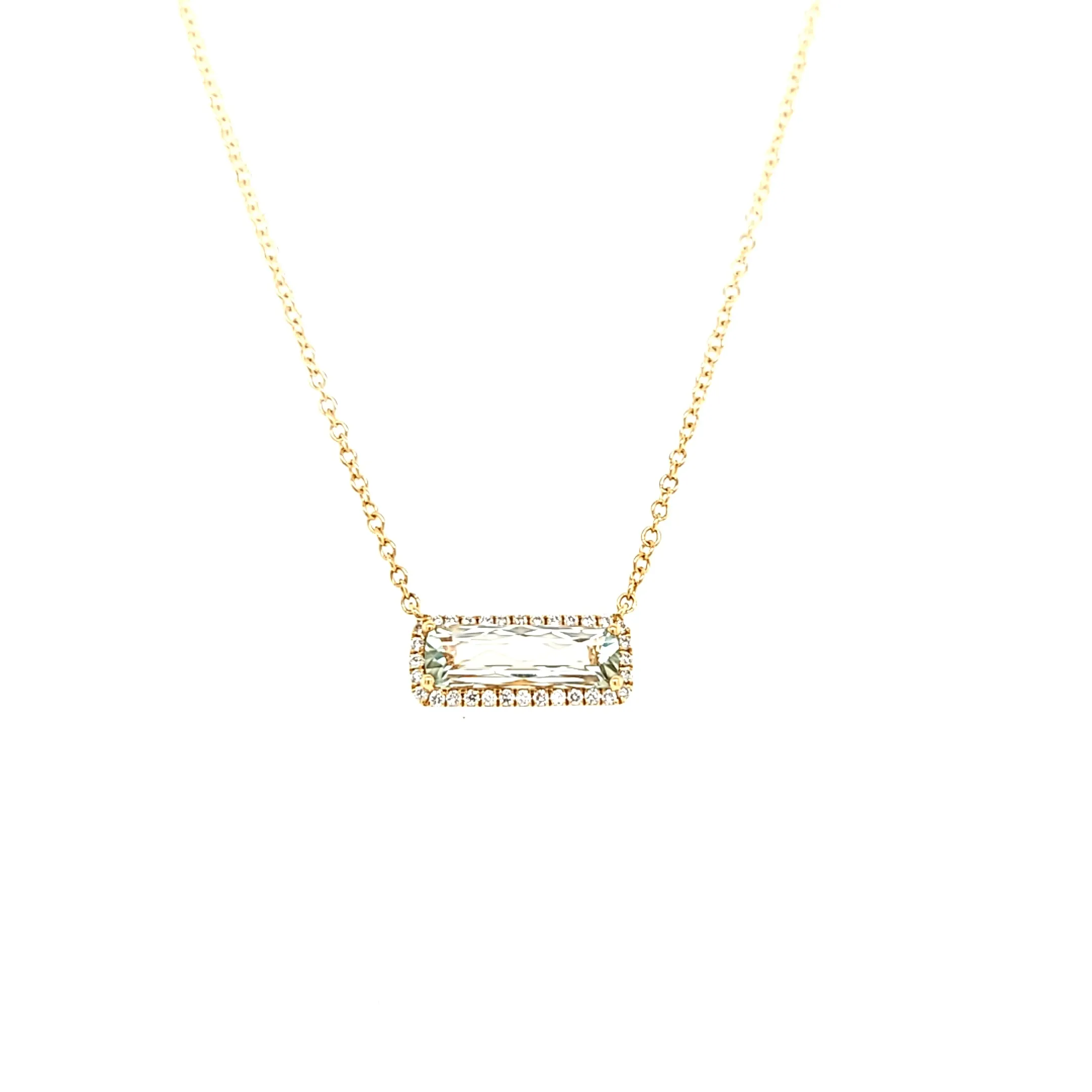 18k Yellow Gold Horizontal Green Amethyst Necklace (I6738)