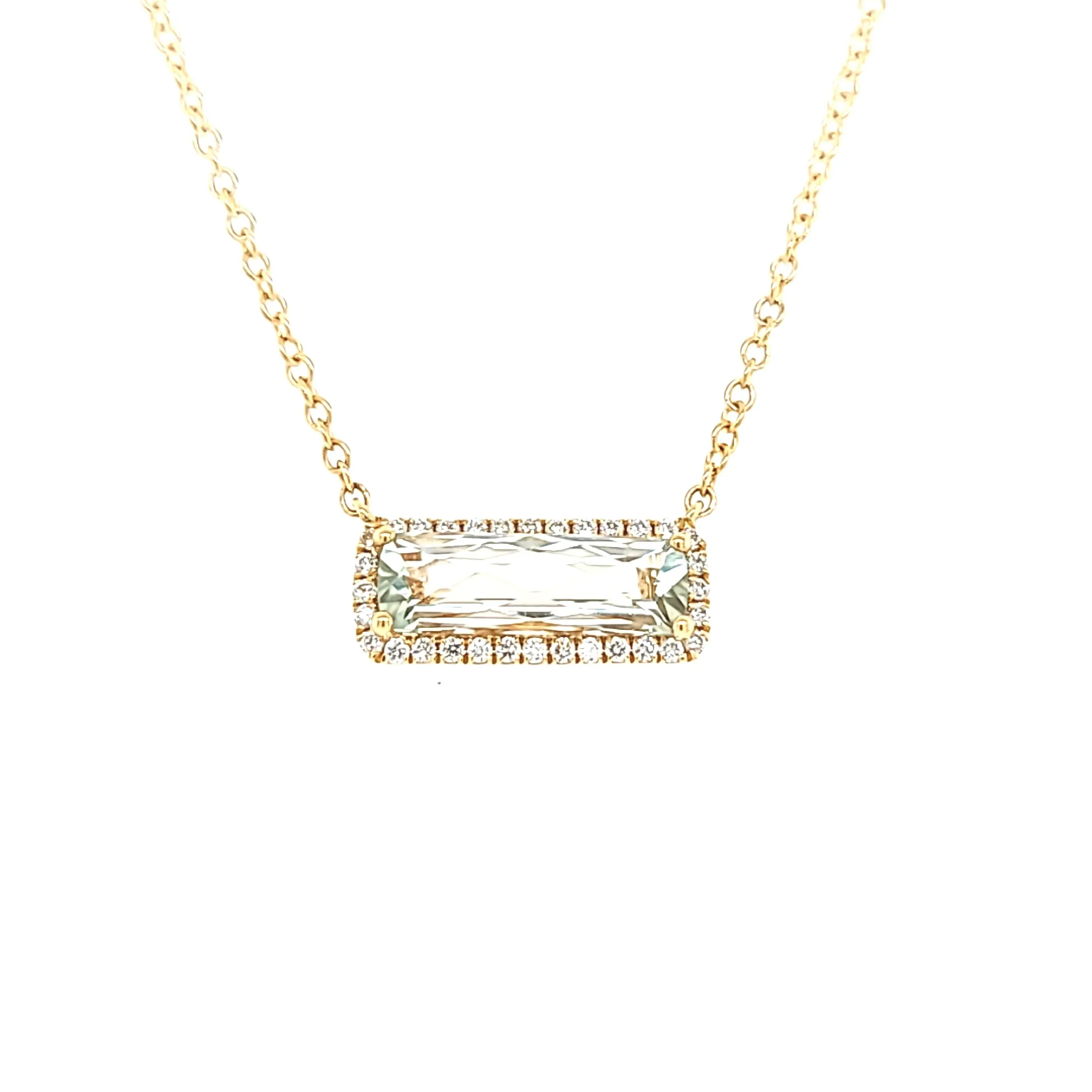 18k Yellow Gold Horizontal Green Amethyst Necklace (I6738)