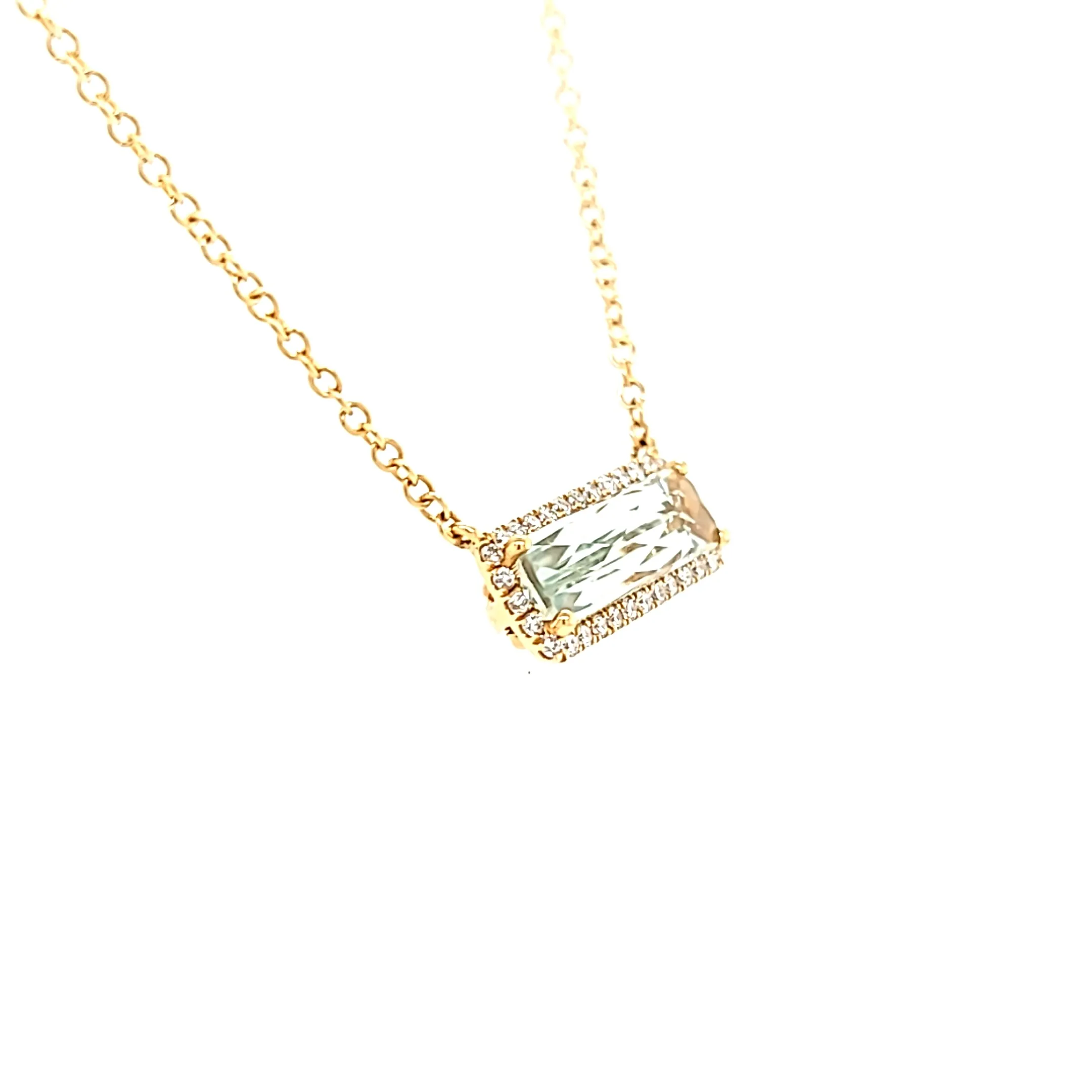 18k Yellow Gold Horizontal Green Amethyst Necklace (I6738)