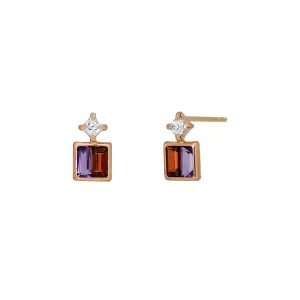 18K/10K Rose Gold Amethyst/Garnet Twin Earrings
