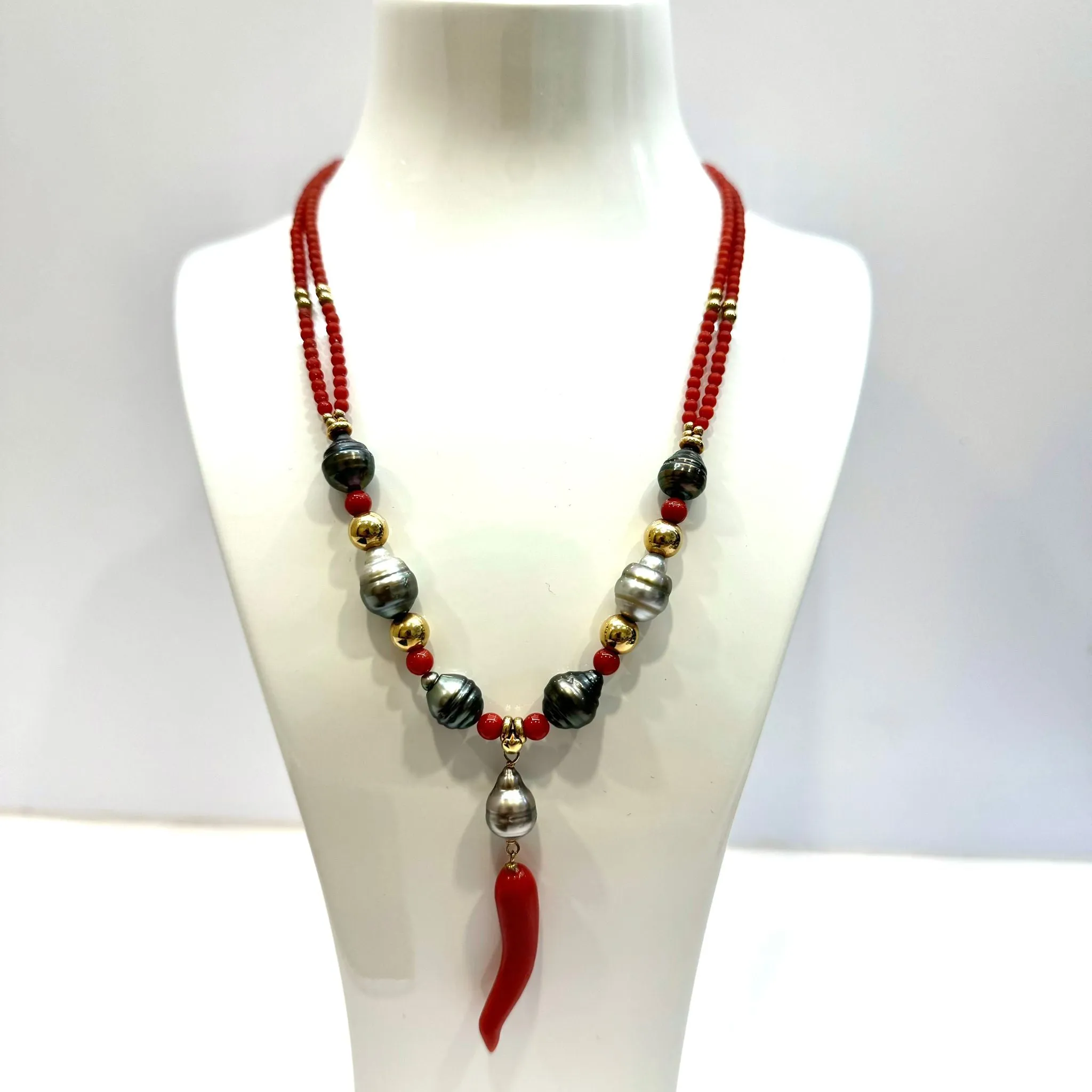 18KYG Coral and South Sea Pearl Necklace