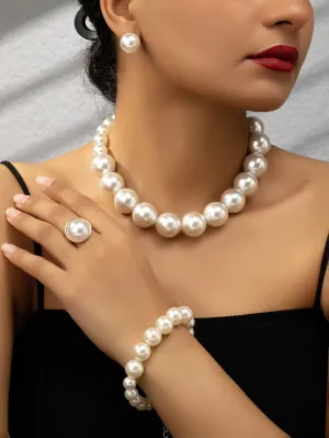 1pc Geometric Style Fashionable Faux Pearl Necklace and Faux Pearl Stud