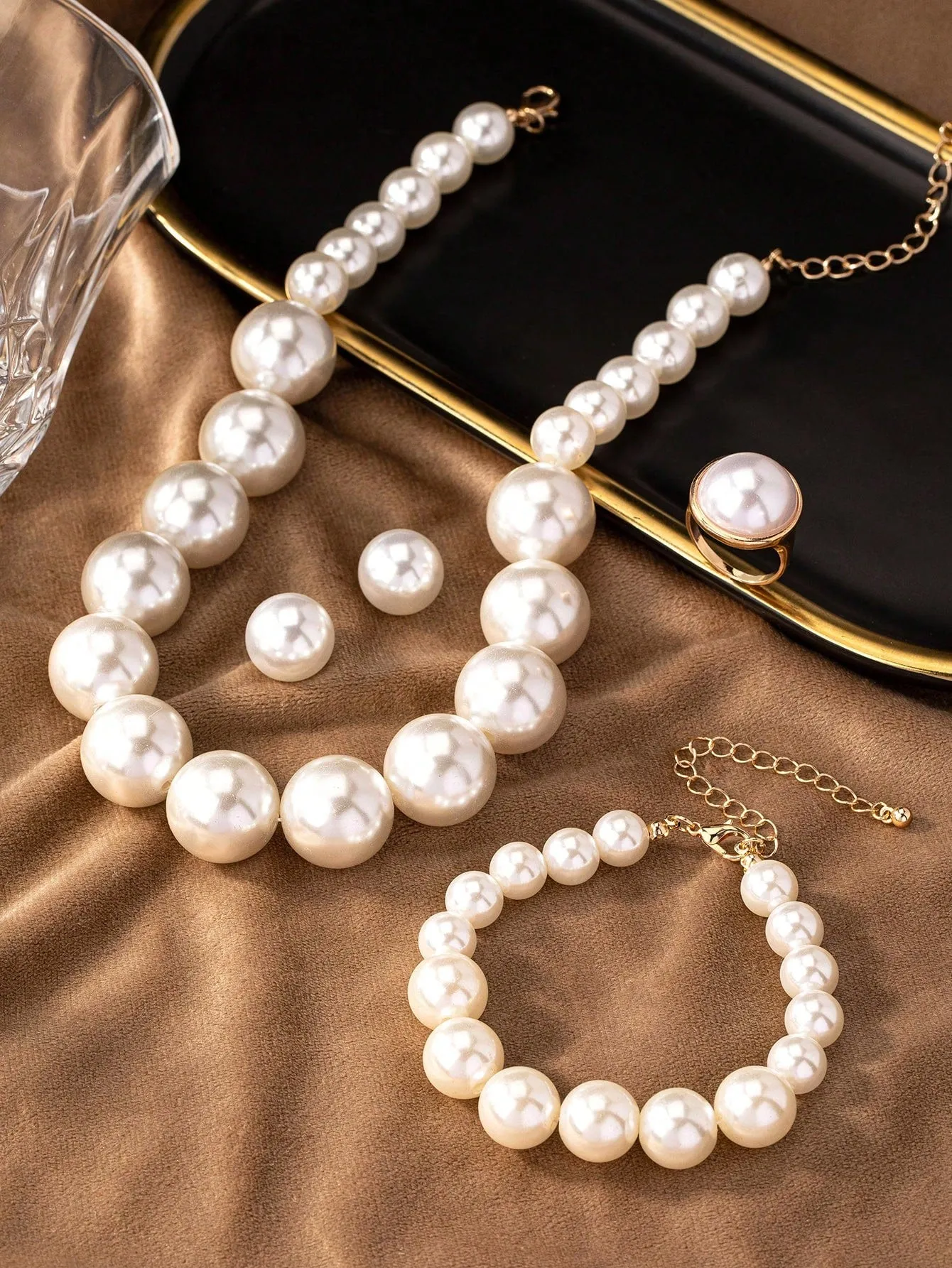 1pc Geometric Style Fashionable Faux Pearl Necklace and Faux Pearl Stud