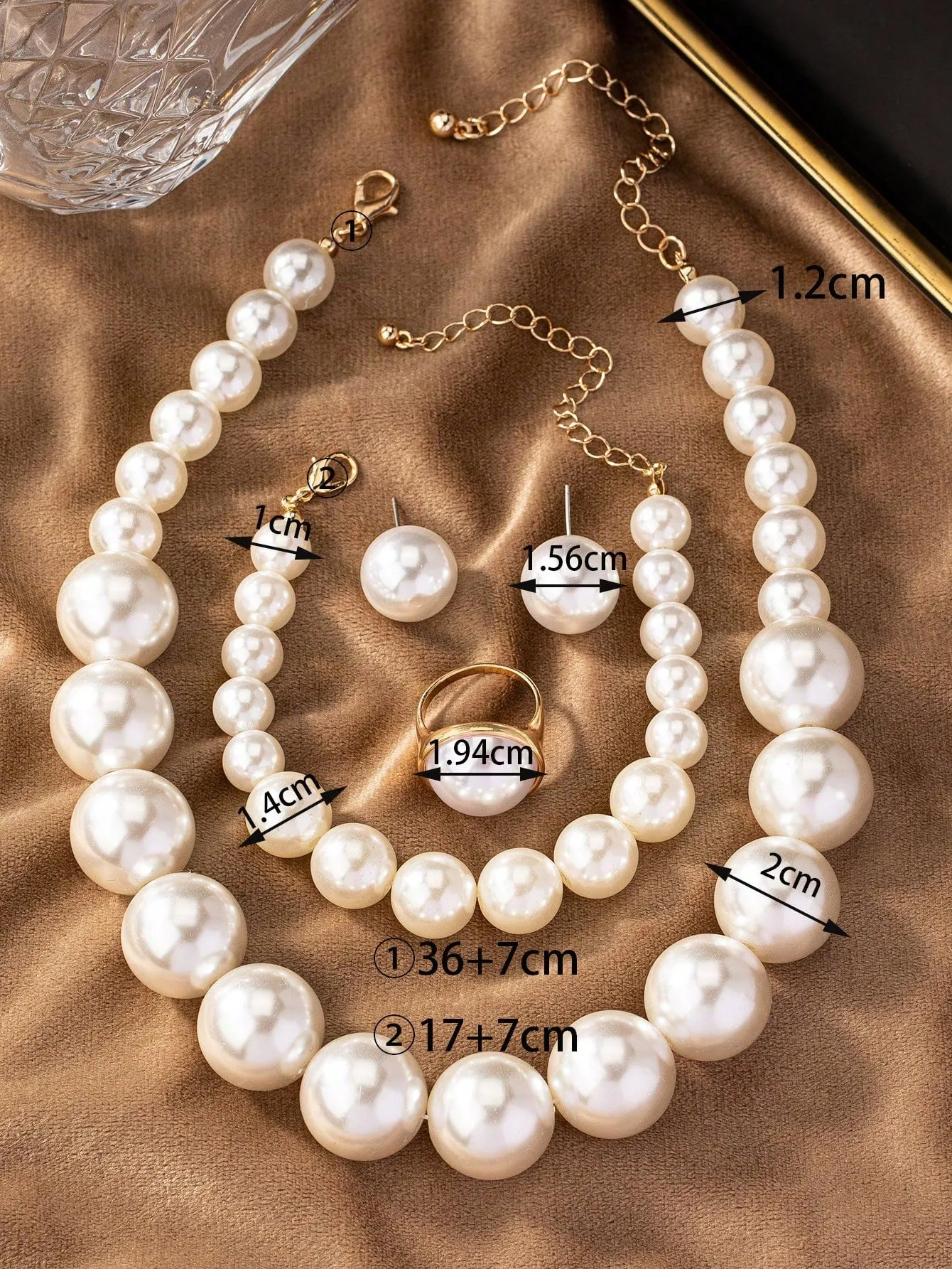 1pc Geometric Style Fashionable Faux Pearl Necklace and Faux Pearl Stud