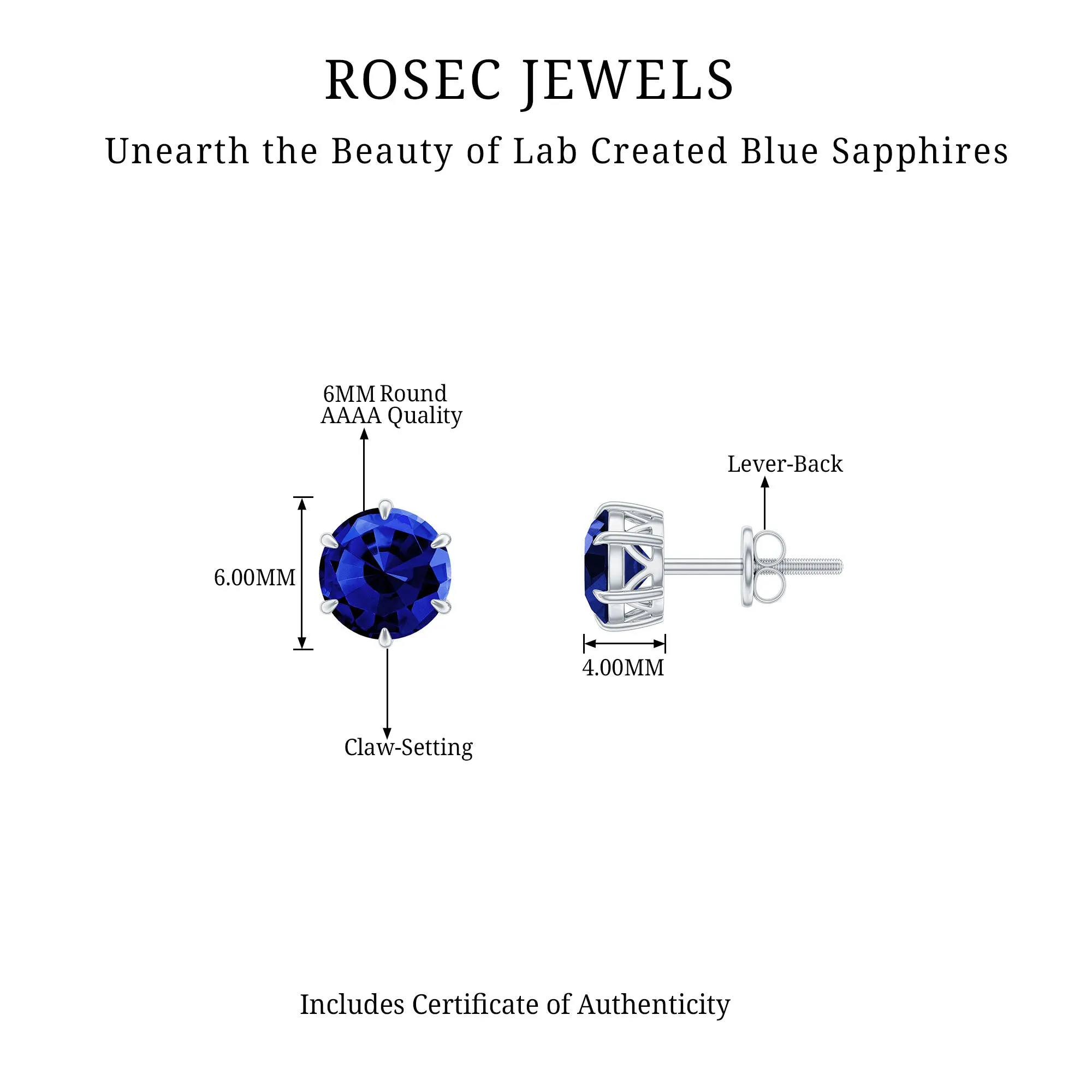 2 CT Lab Created Blue Sapphire Solitaire Stud Earrings