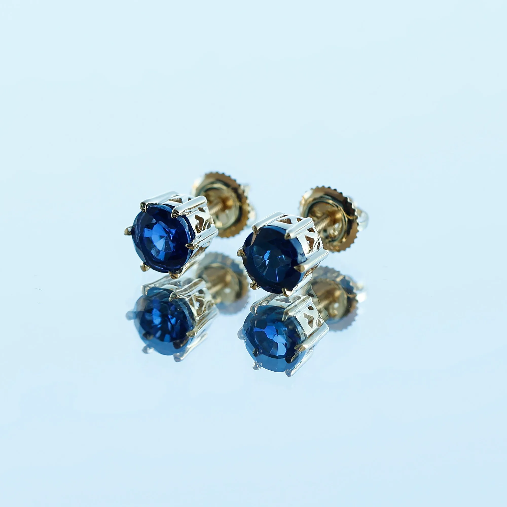 2 CT Lab Created Blue Sapphire Solitaire Stud Earrings