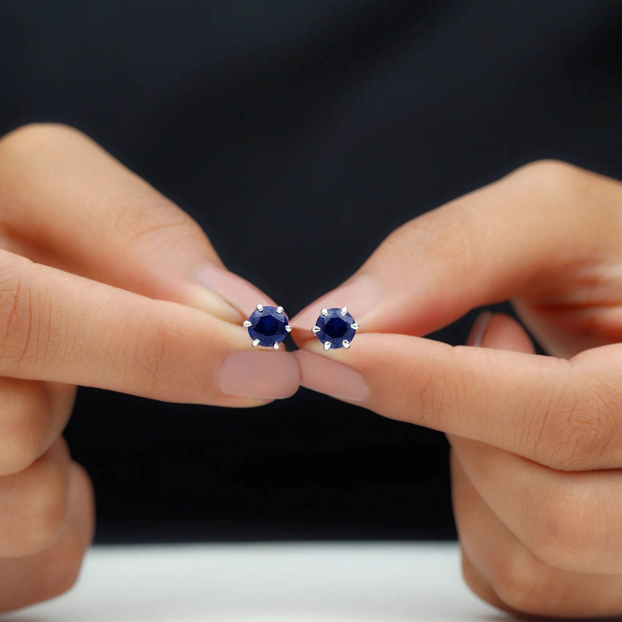 2 CT Lab Created Blue Sapphire Solitaire Stud Earrings