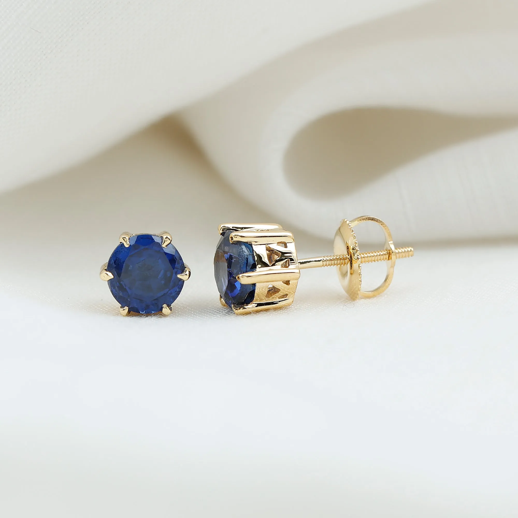 2 CT Lab Created Blue Sapphire Solitaire Stud Earrings
