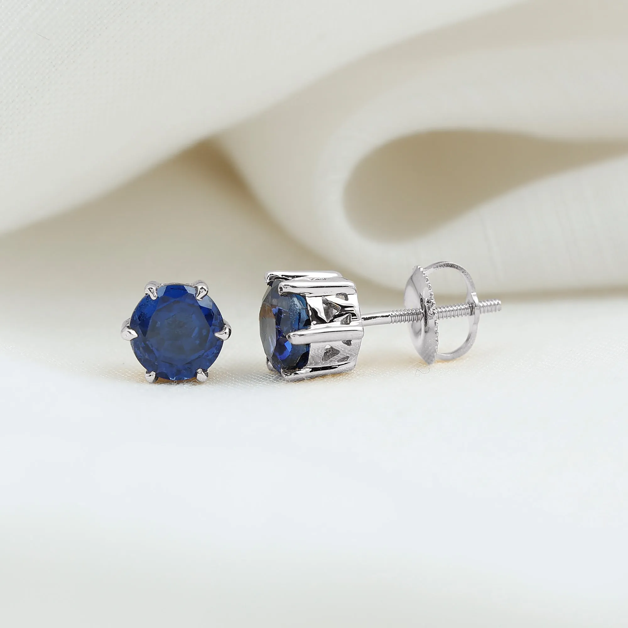 2 CT Lab Created Blue Sapphire Solitaire Stud Earrings